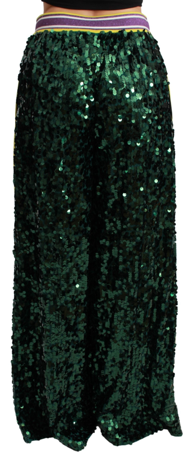 Shop Dolce & Gabbana Green Sequin Trousers Queens Angel Women's Pants
