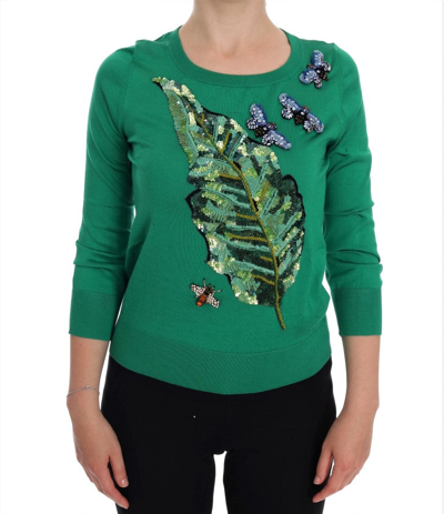 Shop Dolce & Gabbana Green Silk Crystal Banana Women's Sweater