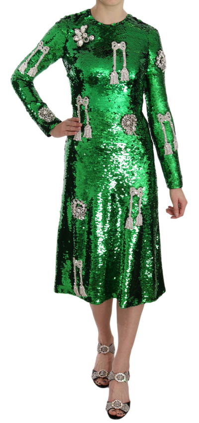 Shop Dolce & Gabbana Green Sequin Swarovski Crystal Women's Dress