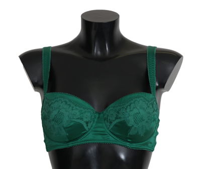 Shop Dolce & Gabbana Green Silk Stretch Floral Lace Bra Women's Underwear
