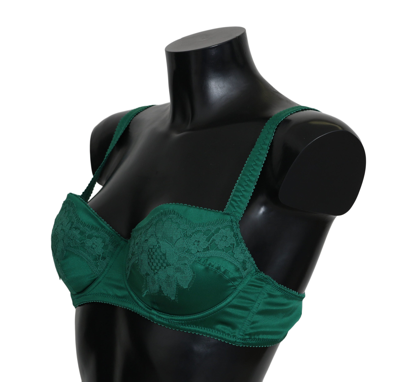 Shop Dolce & Gabbana Green Silk Stretch Floral Lace Bra Women's Underwear
