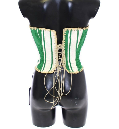 Shop Dolce & Gabbana Green Striped Corset  Woven Raffia Waist Women's Belt