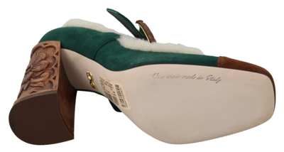 Shop Dolce & Gabbana Green Suede Fur Shearling Mary Jane Women's Shoes