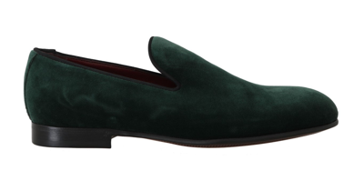 Shop Dolce & Gabbana Green Suede Leather Slippers Women's Loafers