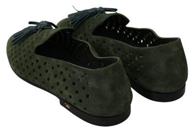 Shop Dolce & Gabbana Green Suede Breathable Slippers Loafers Men's Shoes