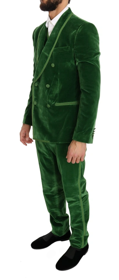 Shop Dolce & Gabbana Green Velvet Slim Fit Double Breasted Men's Suit