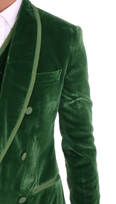 Shop Dolce & Gabbana Green Velvet Slim Fit Double Breasted Men's Suit