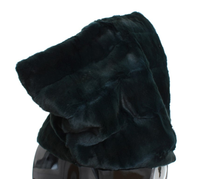 Shop Dolce & Gabbana Green Weasel Fur Crochet Hood Scarf Women's Hat In Gray