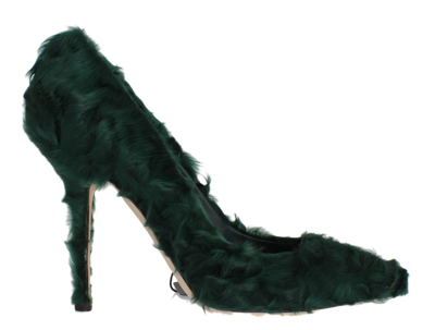 Shop Dolce & Gabbana Green Xiangao Lamb Fur Leather Women's Pumps