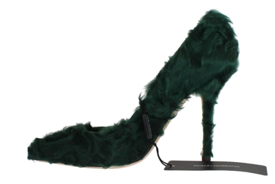 Shop Dolce & Gabbana Green Xiangao Lamb Fur Leather Women's Pumps