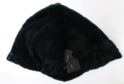 Shop Dolce & Gabbana Green Weasel Fur Crochet Hood Scarf Women's Hat In Gray