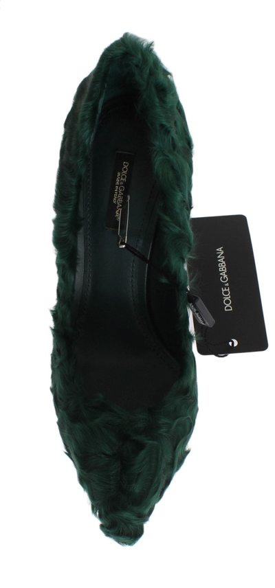 Shop Dolce & Gabbana Green Xiangao Lamb Fur Leather Women's Pumps