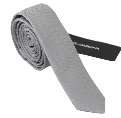 Shop Dolce & Gabbana Grey 100% Silk Embroidered Classic Wide Neckmen's Men's Tie