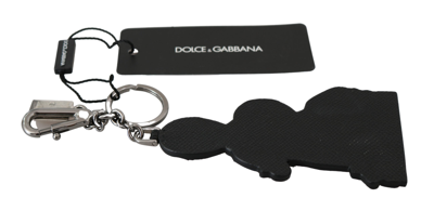 Shop Dolce & Gabbana Leather Dominico Stefano #dgfamily Logo Badge Women's Keychain In Black | Silver