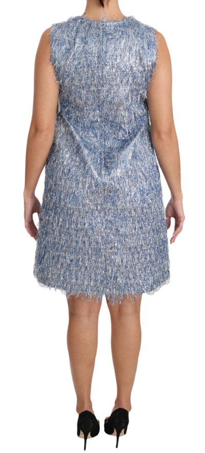 Shop Dolce & Gabbana Light Blue Fringe Shift Gown Women's Dress