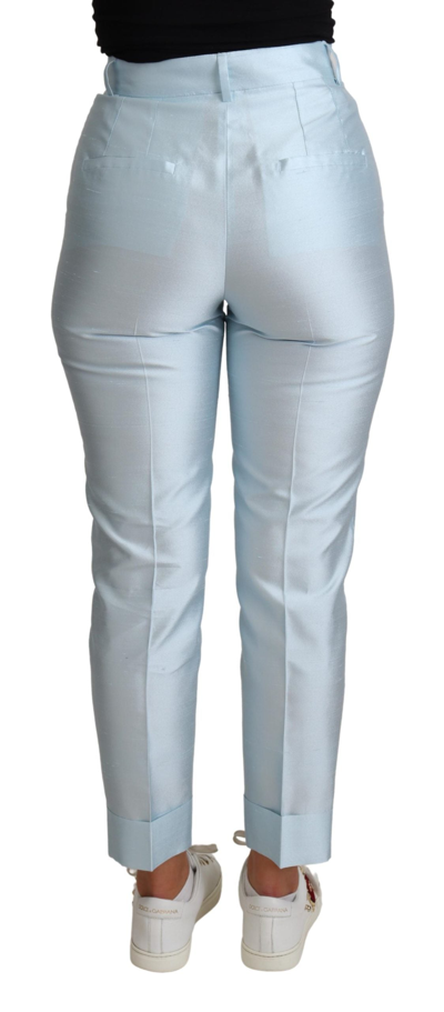 Shop Dolce & Gabbana Light Blue Silk Cropped Tapered Trouser Women's Pants