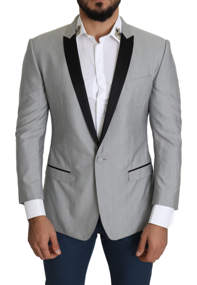 Shop Dolce & Gabbana Elegant Silk Blend Light Gray Men's Blazer