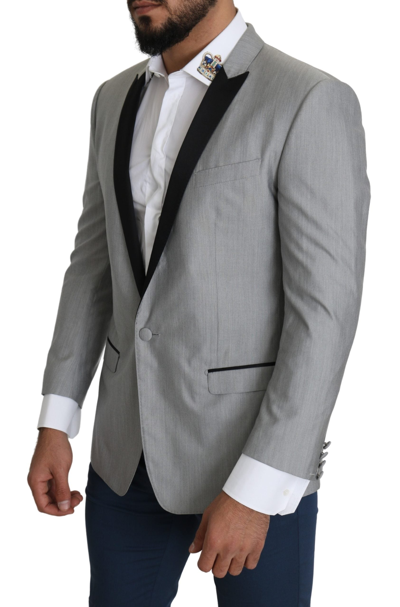 Shop Dolce & Gabbana Elegant Silk Blend Light Gray Men's Blazer
