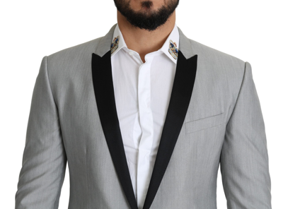 Shop Dolce & Gabbana Elegant Silk Blend Light Gray Men's Blazer