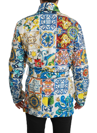 Shop Dolce & Gabbana Majolica Brocade Linen Robe Coat Men's Jacket In Multicolor