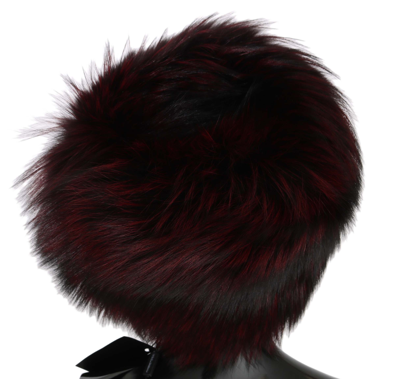 Shop Dolce & Gabbana Maroon Black Silver Fox Fur Winter Women's Hat