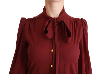 Shop Dolce & Gabbana Maroon Long Sleeve Shirt Blouse Silk Women's Top In Bordeaux