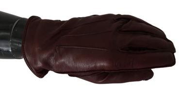 Shop Dolce & Gabbana Maroon Wrist Length Mitten Leather Women's Gloves In Bordeaux
