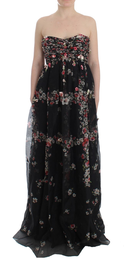 Shop Dolce & Gabbana Masterpiece Black Floral Print Silk Runway Women's Dress
