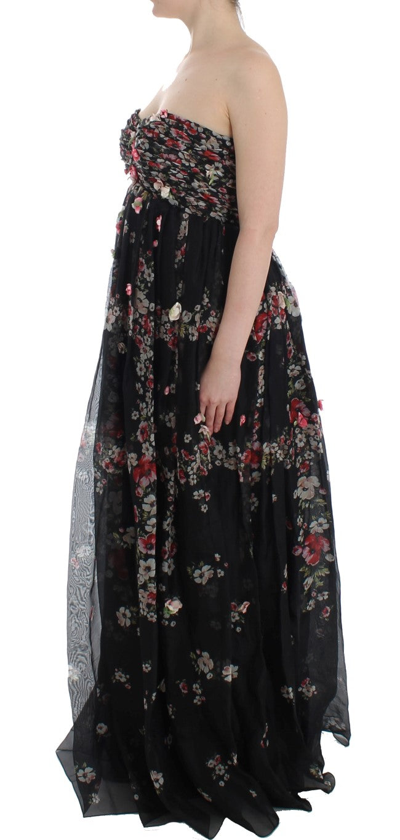 Shop Dolce & Gabbana Masterpiece Black Floral Print Silk Runway Women's Dress