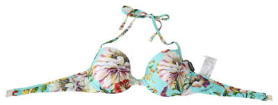 Shop Dolce & Gabbana Mint Green Floral Print Beachwear Bikini Women's Tops