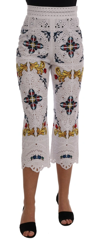 Shop Dolce & Gabbana Mulicolor Majolica Cutout Capri Women's Pants In Multicolor