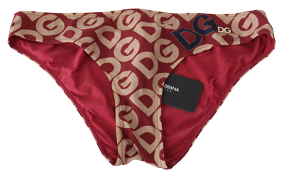 Shop Dolce & Gabbana Chic Maroon Beige Logo Print Bikini Women's Bottom In Multicolor