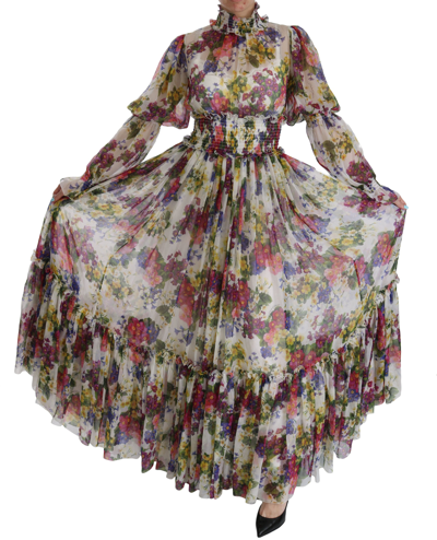 Shop Dolce & Gabbana Multicolor Floral Silk Long Gown Women's Dress