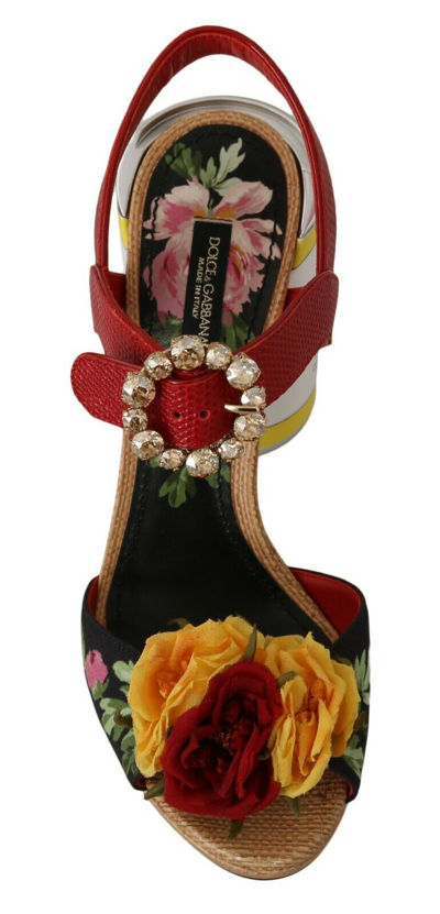 Shop Dolce & Gabbana Multicolor Floral-embellished Cylindrical Heels Amore Women's Sandals
