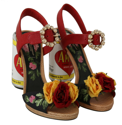 Shop Dolce & Gabbana Multicolor Floral-embellished Cylindrical Heels Amore Women's Sandals