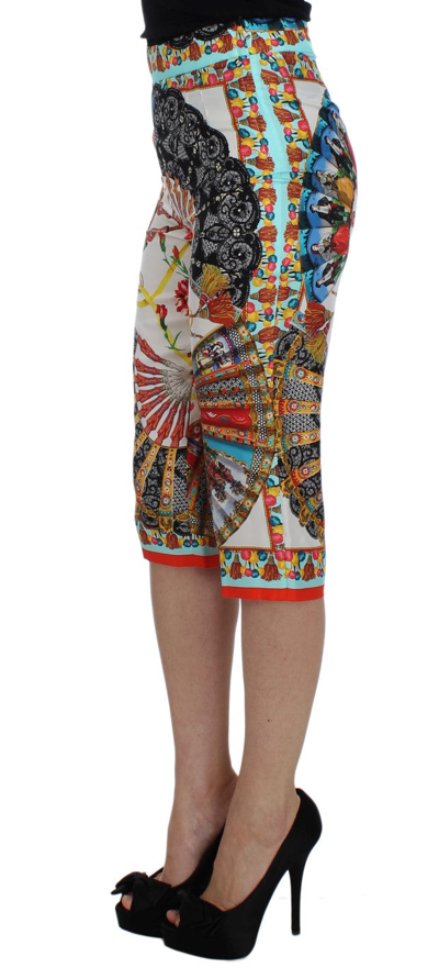 Shop Dolce & Gabbana Multicolor Majolica Sicily Silk Women's Pants