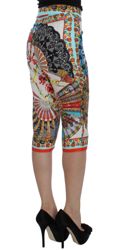 Shop Dolce & Gabbana Multicolor Majolica Sicily Silk Women's Pants
