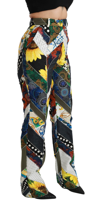 Shop Dolce & Gabbana Multicolor Print High Waist Straight Women's Pants