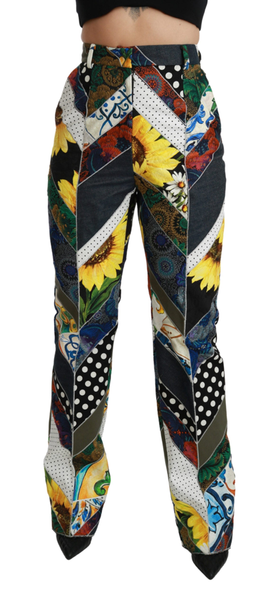 Shop Dolce & Gabbana Multicolor Print High Waist Straight Women's Pants