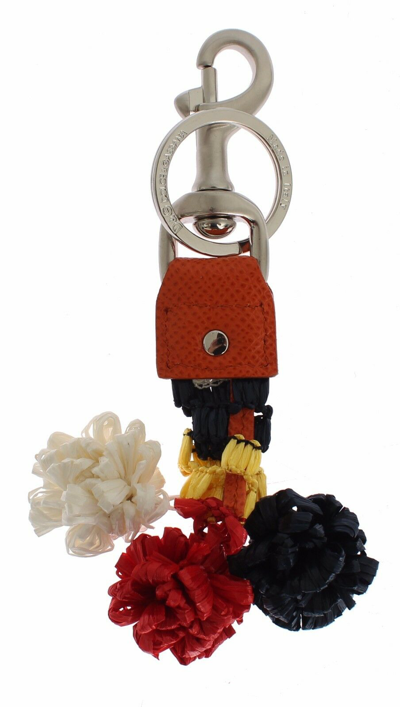 Shop Dolce & Gabbana Multicolor Raffia Leather Clasp Finder Chain Women's Keyring