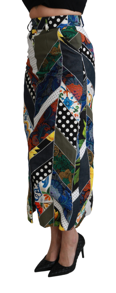 Shop Dolce & Gabbana Multicolor Silk Geometric High Waist Maxi Women's Skirt