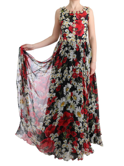 Shop Dolce & Gabbana Multicolor Silk Floral Crystal Long Maxi Women's Dress
