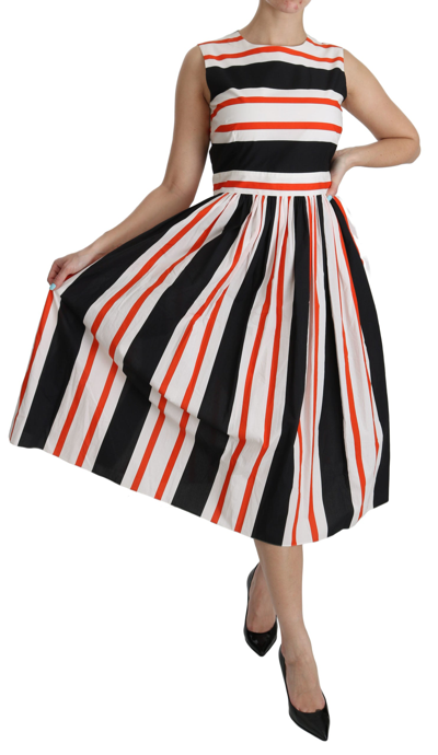 Dolce & Gabbana Multicolor Stripes A-line Pleated Midi Dress In Multicolor