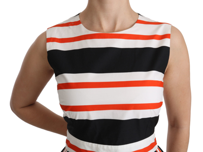 Dolce & Gabbana Multicolor Stripes A-line Pleated Midi Dress In Multicolor