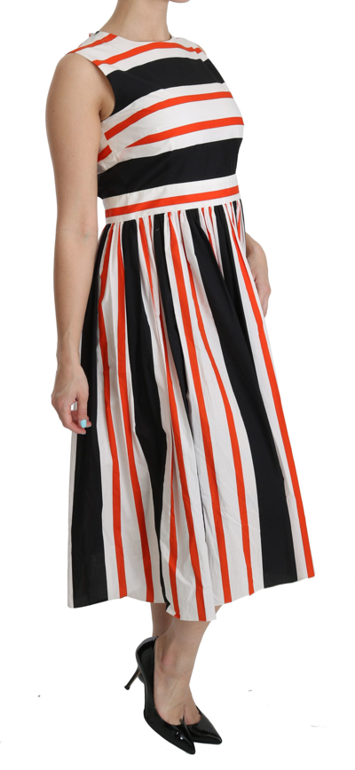Dolce & Gabbana Multicolor Stripes A-line Pleated Midi Dress In Multicolor