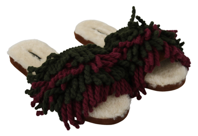 Shop Dolce & Gabbana Multicolor Suede Shearling Slippers Flats Women's Shoes