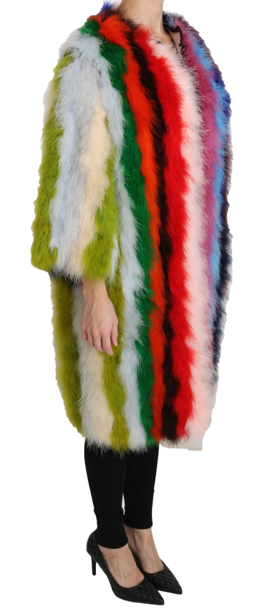 Shop Dolce & Gabbana Elegant Multicolor Feather Long Coat Women's Jacket