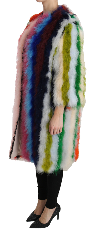 Shop Dolce & Gabbana Elegant Multicolor Feather Long Coat Women's Jacket