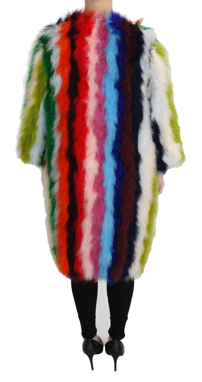 Shop Dolce & Gabbana Elegant Multicolor Feather Long Coat Women's Jacket