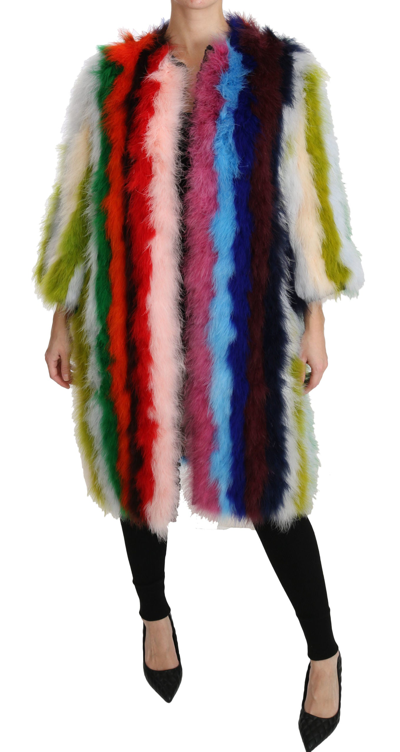 Shop Dolce & Gabbana Elegant Multicolor Feather Long Coat Women's Jacket